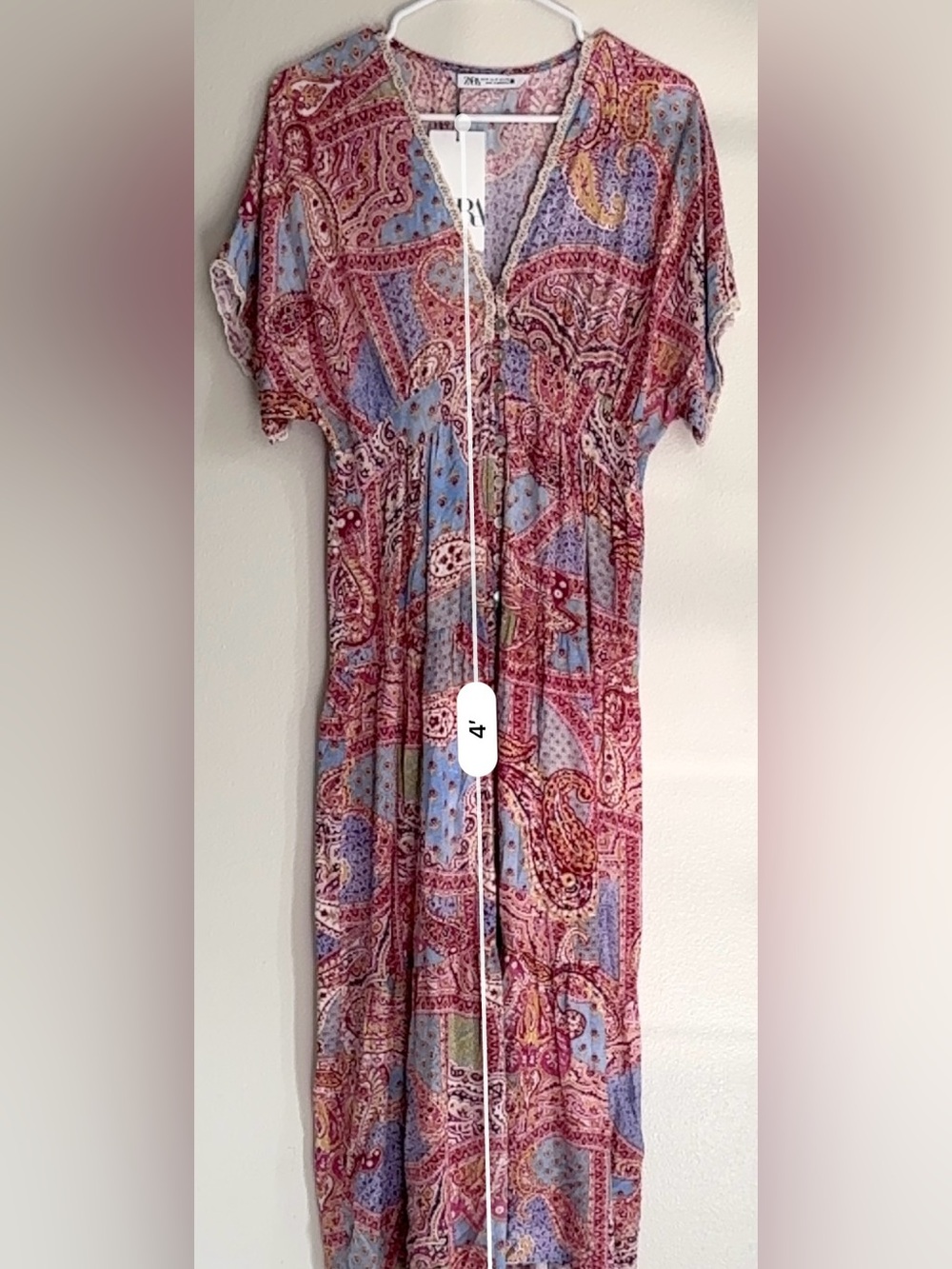 Zara Pink and Light Blue Paisley Midi Dress - Picture 9 of 10